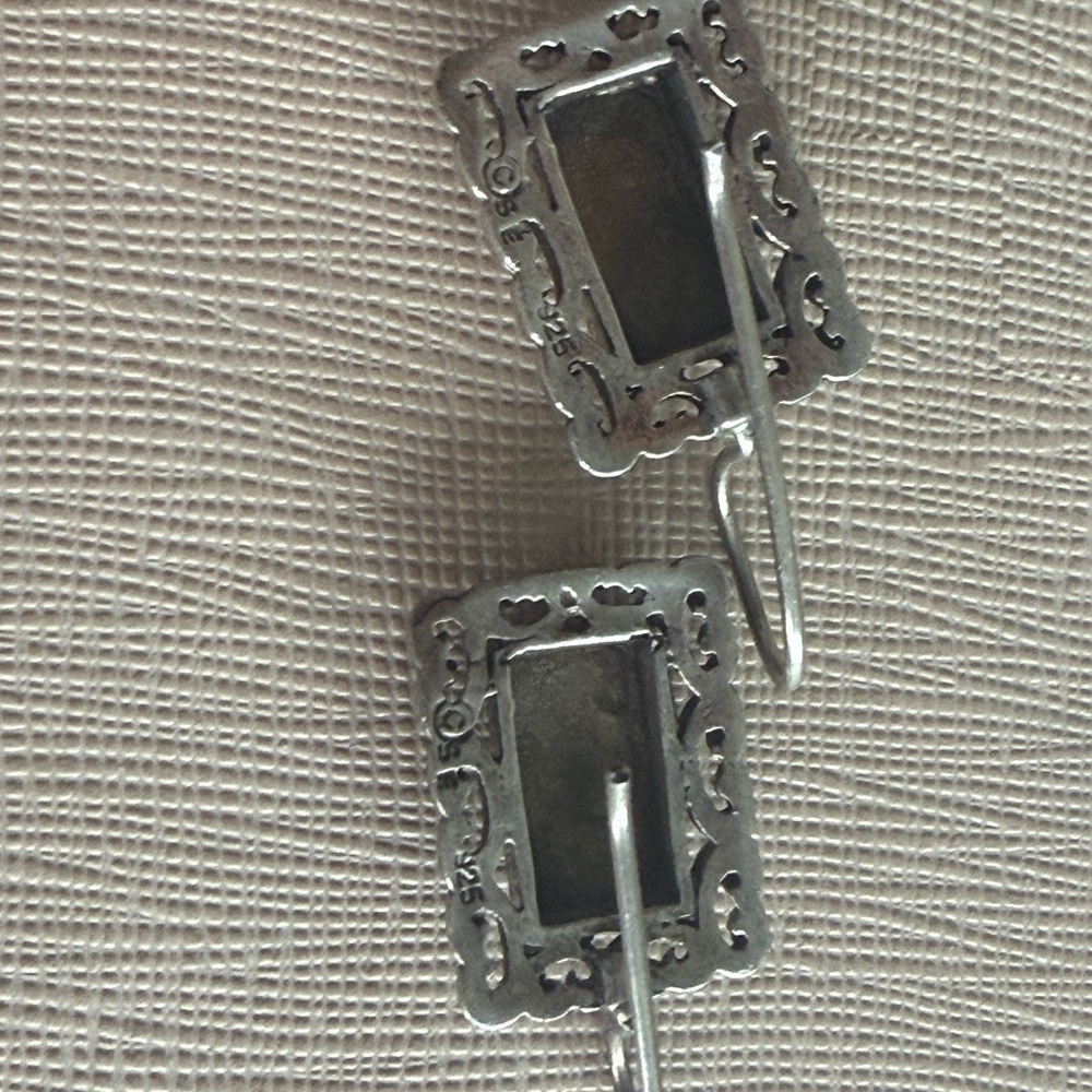 Intricate Silver Rectangular Earrings - image 7